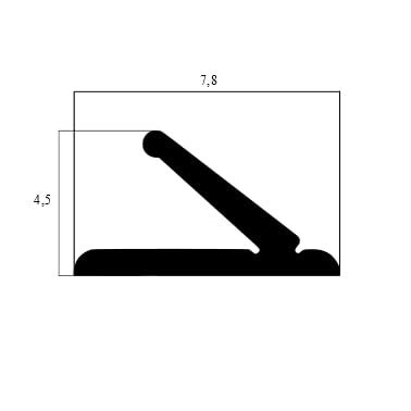 Querschnittzeichnung eines Dichtungsprofils mit einer Breite von 7,8 Millimetern und einer Höhe von 4,5 Millimetern.