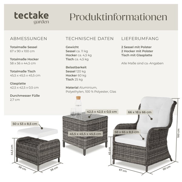 Tectake Gartenmöbelset Informationen: Abmessungen, technische Daten und Lieferumfang