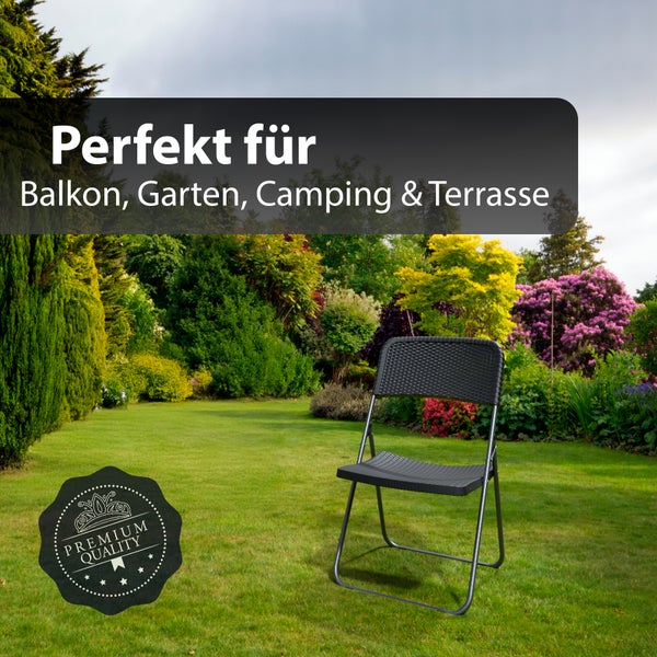 BigDean 4 Stück Klappstuhl Rattan Optik – Campingstuhl belastbar bis 200kg – wetterfester Gartenstuhl Balkonstuhl Campingstuhl klappbar