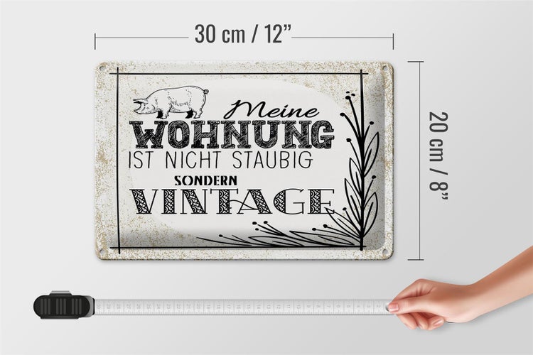 Blechschild Spruch Wohnung nicht staubig Vintage 30x20cm weißes Schild