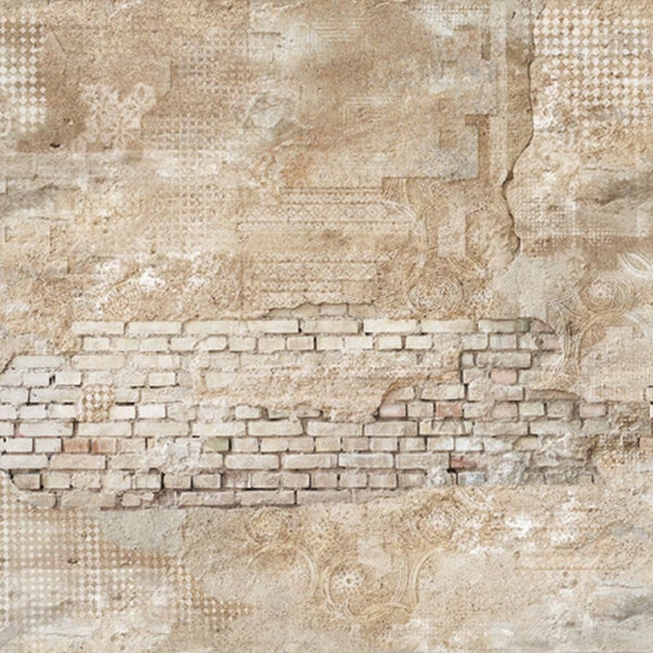 Wandbild mit Ziegelmuster und Putzstruktur