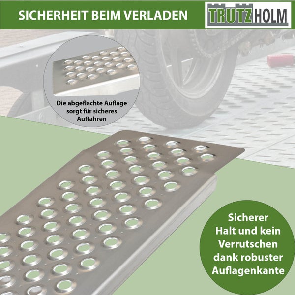 TRUTZHOLM 1 x Alu Auffahrrampe 200 x 22 cm 200 kg gelocht gewölbt rutschhemmedn starr leichte Rampe