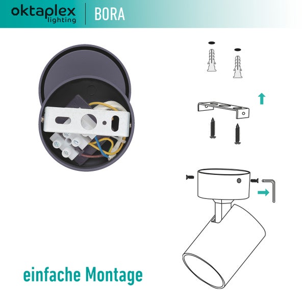 Bora Deckenstrahler GU10 LED Spotleuchte 230V 1-flammig schwenkbar Deckenleuchte schwarz modernes Design Decken- Wandmontage