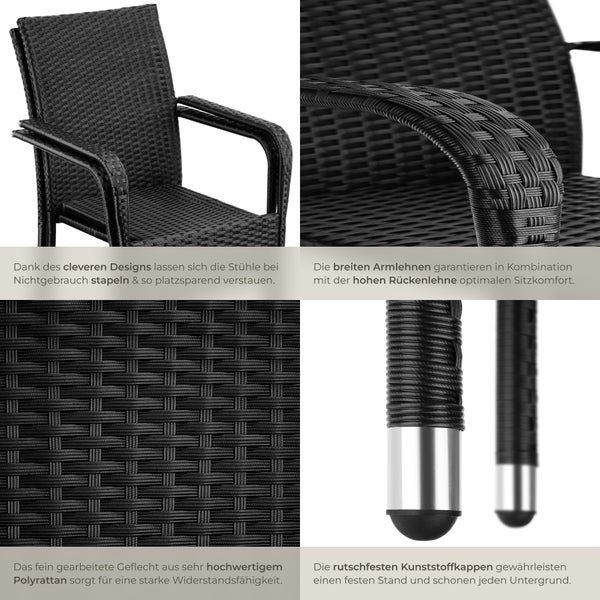 Rattanstuhl tectake Girona 58 x 67 x 90 cm, Belastbarkeit 120 kg widerstandsfähig schwarz