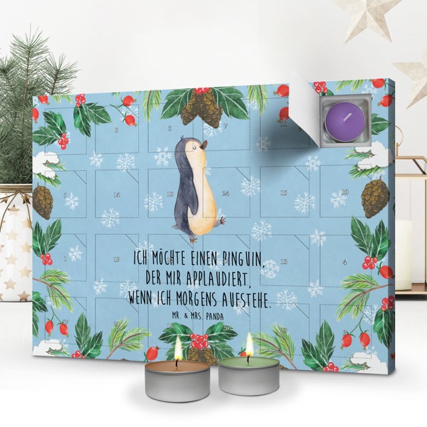 Mr. & Mrs. Panda Duftkerzen Adventskalender Pinguin marschieren - Blau Pastell