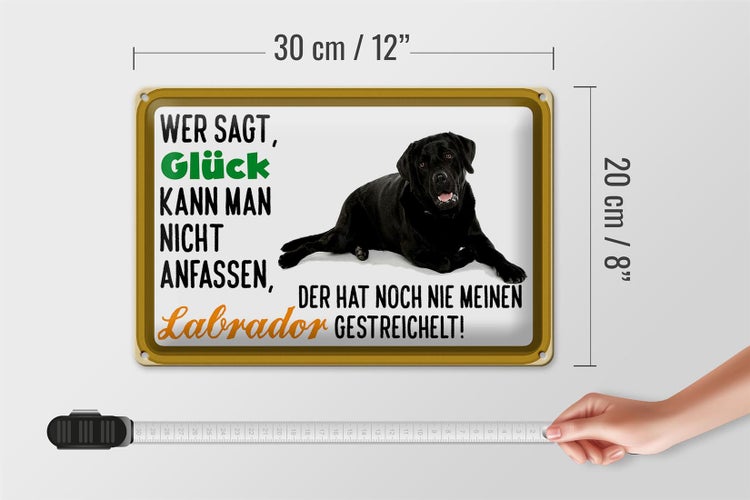 Blechschild Spruch 30x20cm Glück nicht anfassen Labrador