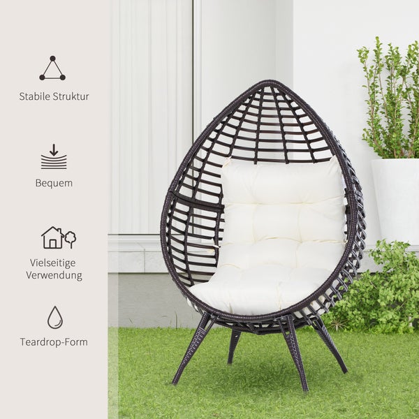 Outsunny Gartensessel mit Sitzkissen, Rattansessel in Tropfenform, 101 x 89 x 156 cm, Stahl, Braun