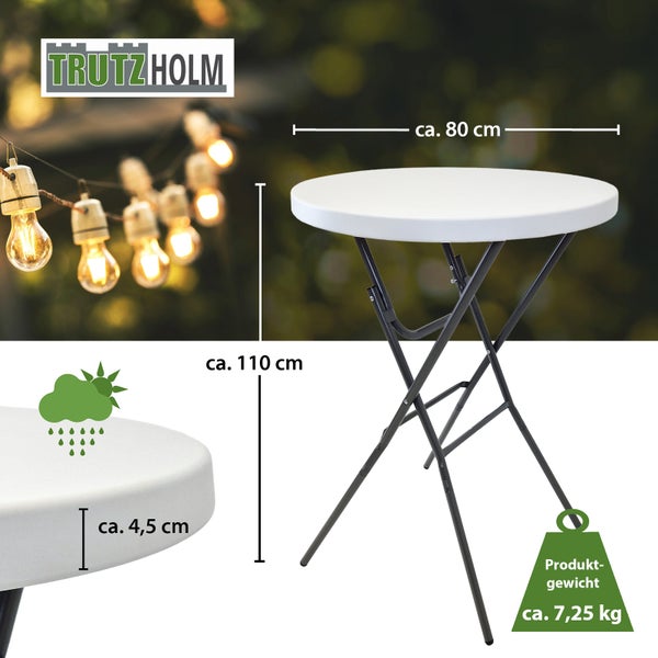 Stehtisch klappbar Ø 80 cm Tischplatte Höhe 110 cm Stahlgestell Partytisch Bistrotisch in weiß