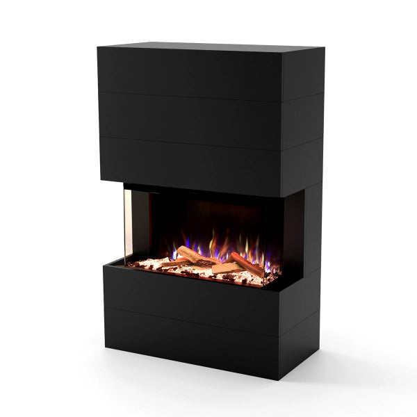 Glow Fire Elektrokamin 'Portia 3seitig  ' | LED Standkamin in schwarz mit Heizung (1500 W) | HxBxT: 140x100x45 cmcm
