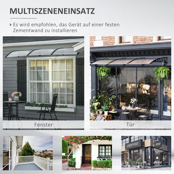 Outsunny Pultvordach Vordach für Haustür 303 x 96 x 27 cm Überdachung mit UV Schutz, Regenschutz Sonnenschutz für draußen Alu Schwarz