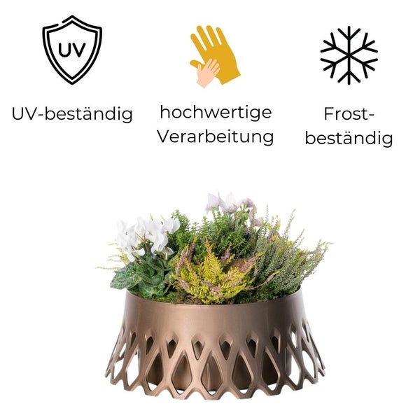 Grabschale mit Selbstbewässerung und Wasserüberlauf Friedhof Grab Vase bronze Ø 30