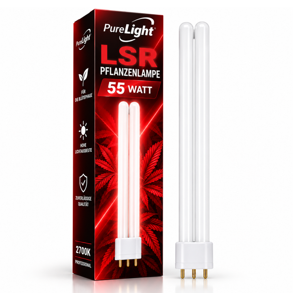 PureLight LSR Pflanzenlampe 55 Watt mit 2700 Kelvin für die Blütephase.
