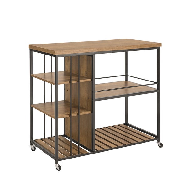 Servierwagen mit Arbeitsplatte, drei Regalen und Rollen