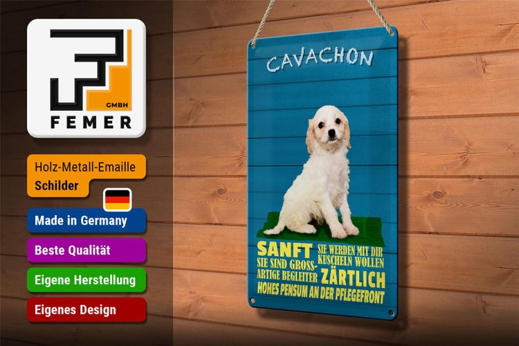 Blechschild Spruch 20x30cm Cavachon Hund sanft zärtlich