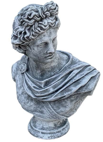 Dekorative Büste eines jungen Mannes im griechischen Stil als Gartenfigur für den Außenbereich