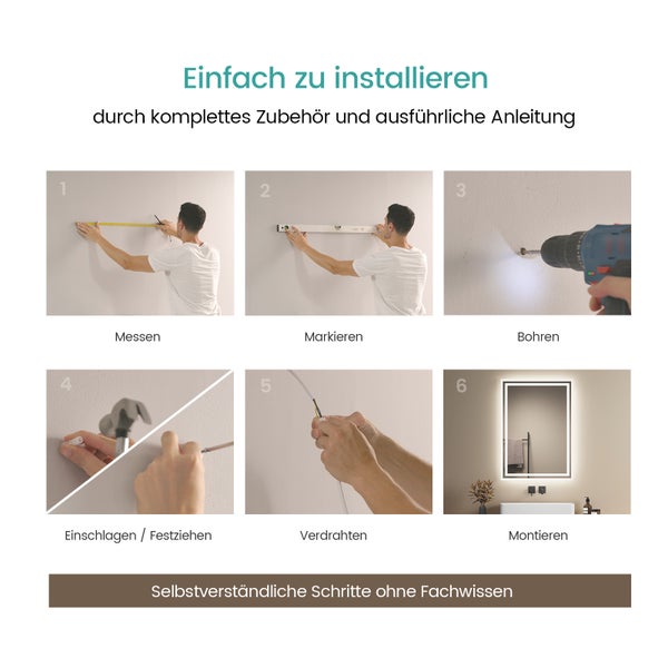 EMKE Badspiegel mit Beleuchtung 70 x 50cm, Kaltweiß/Warmweiß, LED-Spiegel mit Kippschalter, Anti-Beschlag