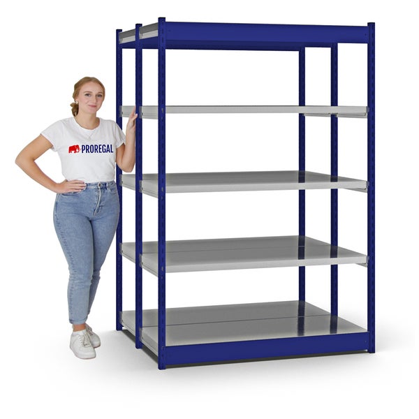 PROREGAL Fachbodenregal Stecksystem Vierkant-Profil Grundregal HxBxT 200 x 132,5 x 50 cm 2x5 Ebenen Doppelseitige Bauart Fachlast 200 kg Enzianblau