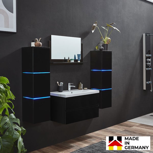Home Deluxe - Badmöbel - Set - WANGEROOGE BIG Deluxe – Größe: XL, Farbe: Schwarz, Breite Waschbecken: ca. 80 cm I Badezimmermöbel Waschtisch Waschbecken