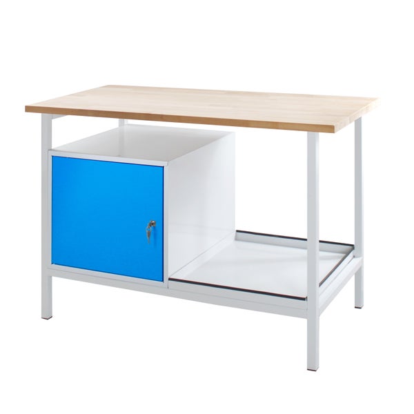 PROREGAL Werkbank Light Rhino mit Ablagefach 1 Tür HxBxT 82,5 x 120 x 60 cm Traglast 300 kg Lichtgrau Blau