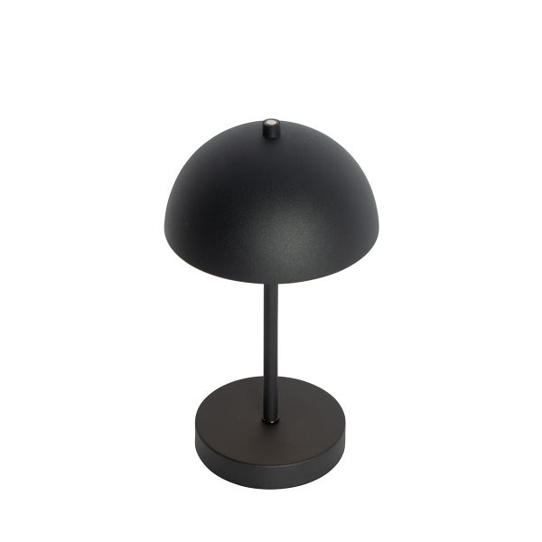 Schwarze Tischleuchte in Pilzform aus Metall mit mattem Finish.