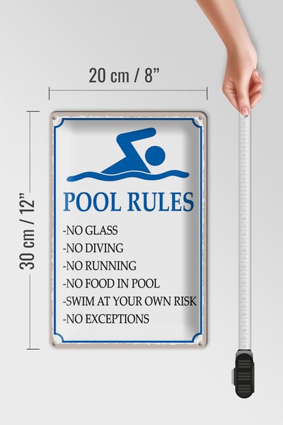 Blechschild Spruch 20x30cm Pool Rules No glass no diving
