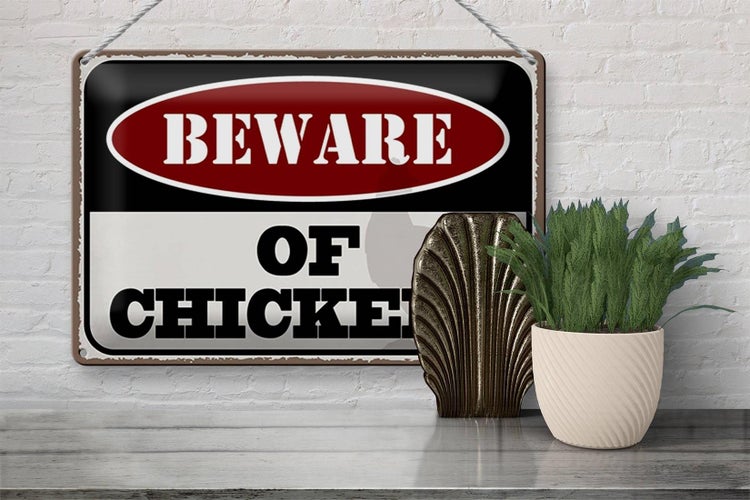 Blechschild Spruch 30x20cm beware of chickens