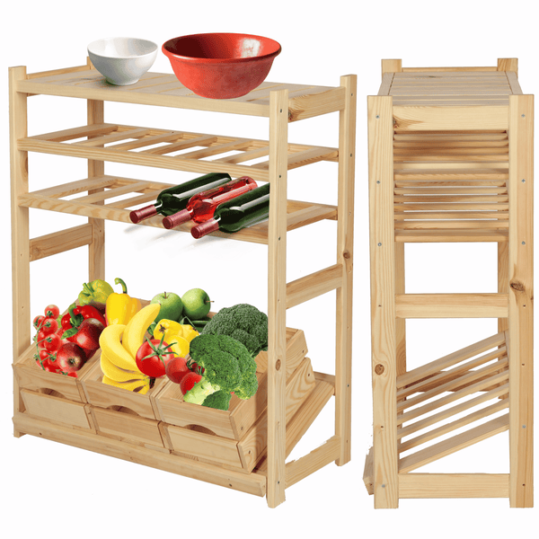 PROREGAL Getränkekisten- & Weinregal SPREEWALD HxBxT 86x70x33cm 12 Flaschen auf 2 Ebene + 1 Ebene für Kisten + Ablage Massives Kiefernholz Natur