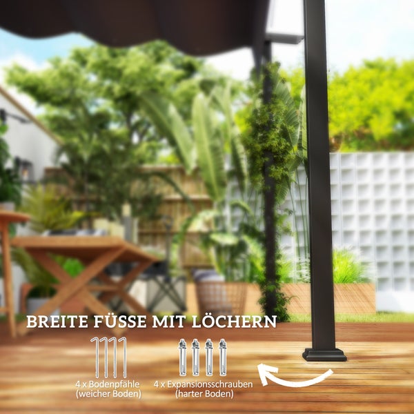 Outsunny Terrassendach Pergola ca. 3x3m Terrassendachung, Garten Pavillon aus Aluminium, Wandmontage, Gartenpavillon mit Verstellbares Dach, Sonnenschutz für Terrasse und Garten, Dunkelgrau