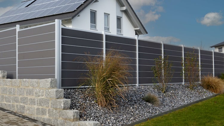 GartenLand WPC Zaun Norderney ca. 180 x 180 cm Sichtschutz Steckzaun Schiefergrau Aluminium Silber Ohne Pfosten