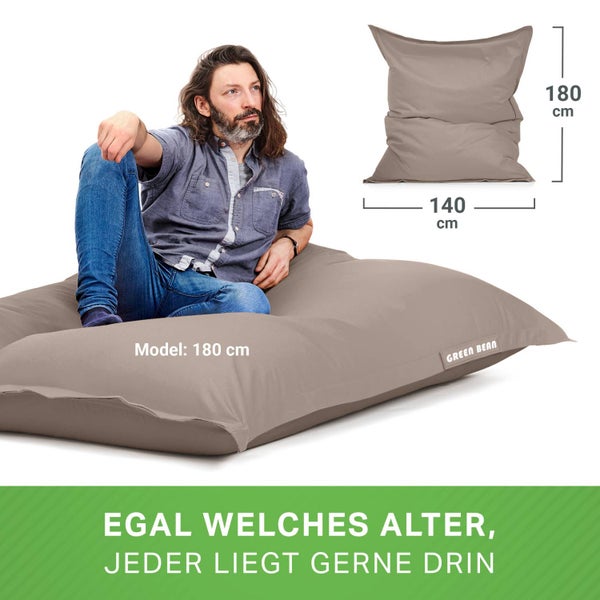 Green Bean Sitzsack 120x160cm 270 Liter Kinder & Erwachsene Bean Bag EPS Perlen Füllung Riesensitzsack Groß Draußen Outdoor Liegekissen Waschbar Wetterfest Lounge Chair Sitzkissen Bodenkissen Taupe
