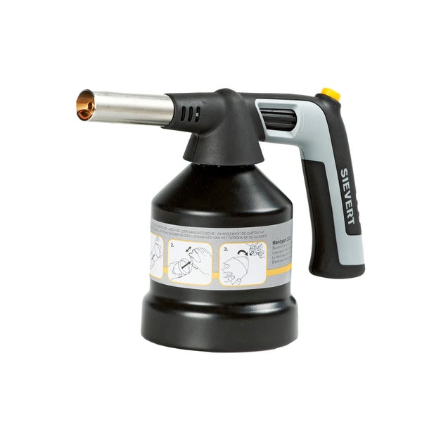 Sievert Lötlampe Handyjet 2282 mit Metallbrenner, Kunststoffgriff und schwarzer Gaskartusche, Sievert Logo.