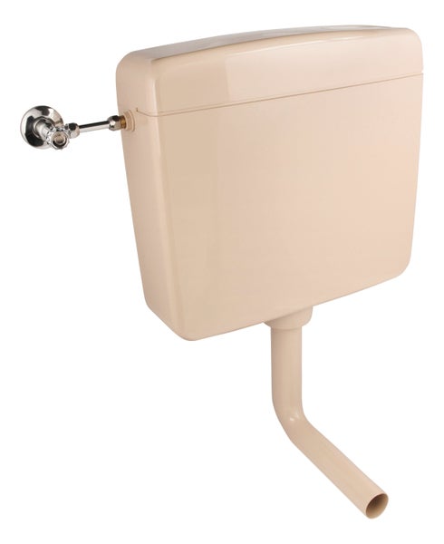 Calmwaters® Spülkasten Beige mit Spül-Stopp-Funktion, 6-9 Liter Spülmenge, Aufputzspülkasten WC schmal, flacher Spülkasten Elements, Aufputz-Montage, Start-Stopp-Taste, Beige-Bahamabeige, 29HB2716
