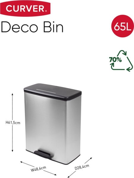 Curver Deco Bin Mülleimer - 65L- mit Pedal - metallic