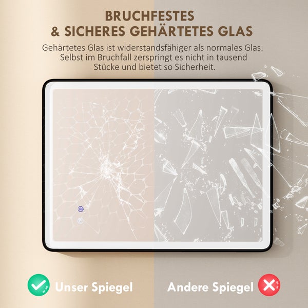 Vergleich von bruchsicherem gehärtetem Glas und herkömmlichem Glas bei Bruch. Das Sicherheitsglas hält zusammen und zersplittert nicht.