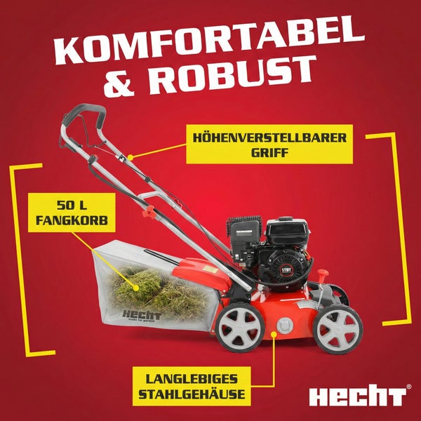 Benzinrasenmäher mit höhenverstellbarem Griff, 50 Liter Fangkorb und langlebigem Stahlgehäuse