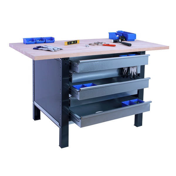 Werkbank BUFFALO WOOD mit 5x Schublade | HxBxT 86,5x120x75cm | Traglast 1000kg | Anthrazit