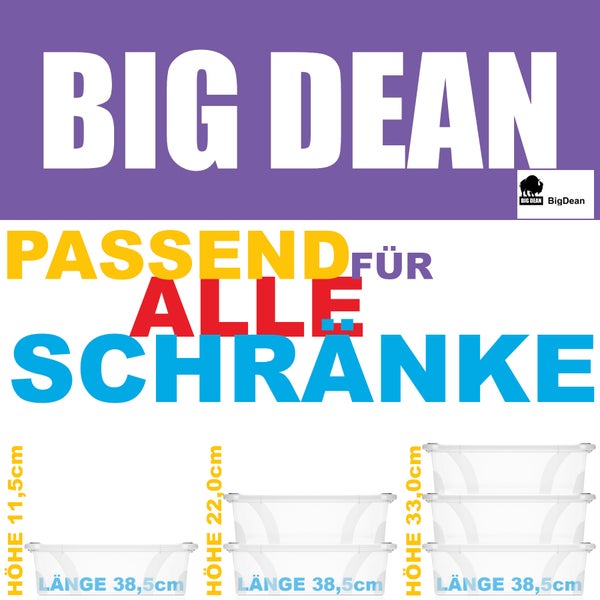 BigDean 6 Stück Aufbewahrungsbox mit Deckel 7 L flach und Transparent – Aufbewahrungsbox stapelbar & Made in Europe