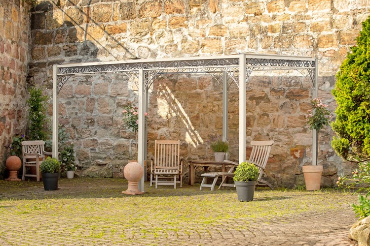 Pergola ELEO Sardegna 3 x 4 m weiß - pulverbeschichtet | mit Sonnensegel ecru