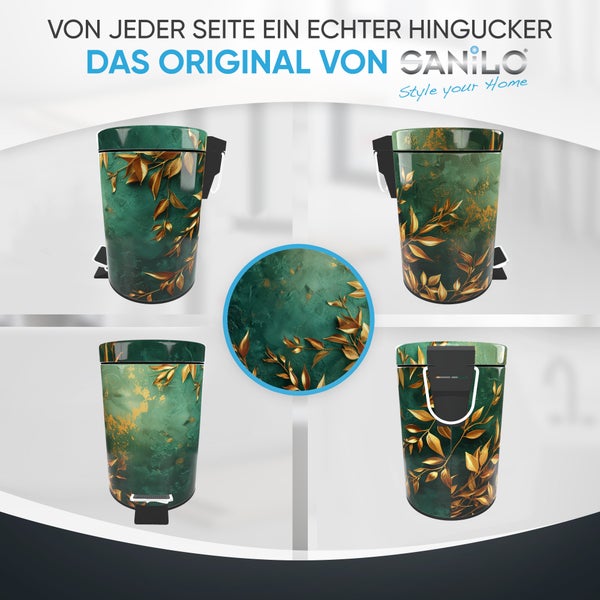 Sanilo Treteimer mit Blattmuster, aus verschiedenen Blickwinkeln