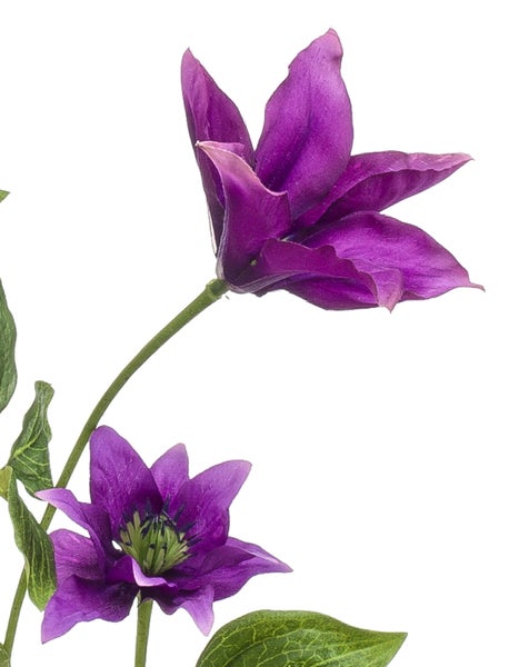 Künstliches Blatt mit metallisch glänzender Oberfläche und strukturierter Blattaderung an einem Stiel.