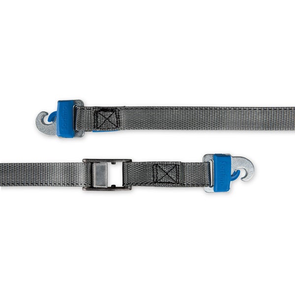 Sortimo Zurrgurt aus grauem Polyester mit Metallhaken, Klemmschloss und Sortimo Logo.