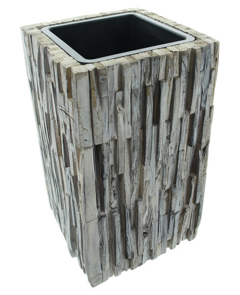FRANK FLECHTWAREN | Übertopf Holzstücke, HOLZ, KUNSTSTOFF, 26 x 26 x 45 cm