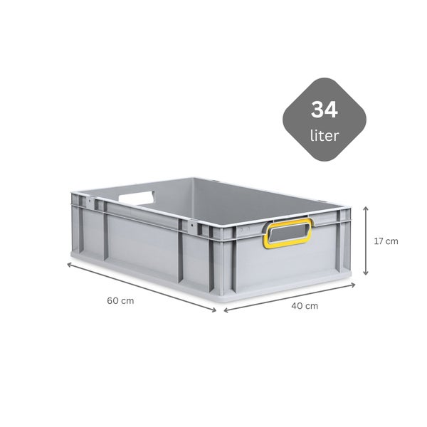 PROREGAL Spar Set 5x Eurobox Nextgen Color Mit Auflagedeckel & Schiebeschnappverschlüsse HxBxT 17 x 40 x 60 cm Griffe Gelb Offen Glatter Boden