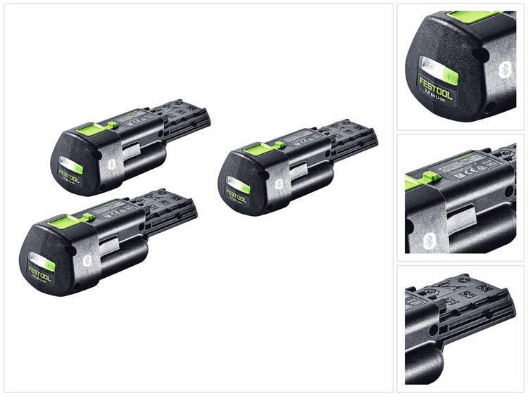 Festool Akku Set 3x BP 18 Li 3,0 Ergo I Akku 18 V 3,0 Ah / 3000 mAh Li-Ion ( 3x 577704 ) mit Ladestandanzeige