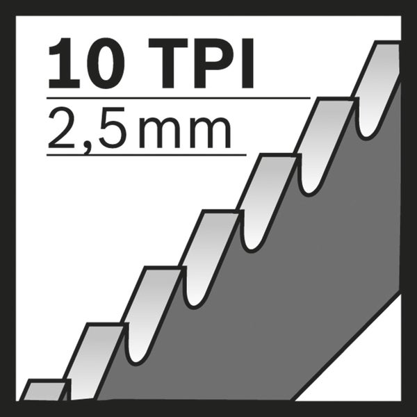 10 Zähne pro Zoll, 2,5 mm Sägeblattteilung
