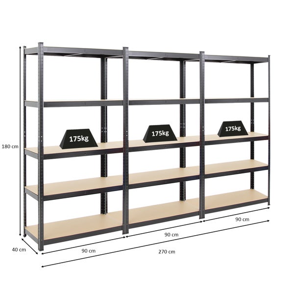 PROREGAL Mega Deal 3x Schwerlastregal Ragnar HxBxT 180 x 90 x 40 cm Fachlast 175 kg Schwarz