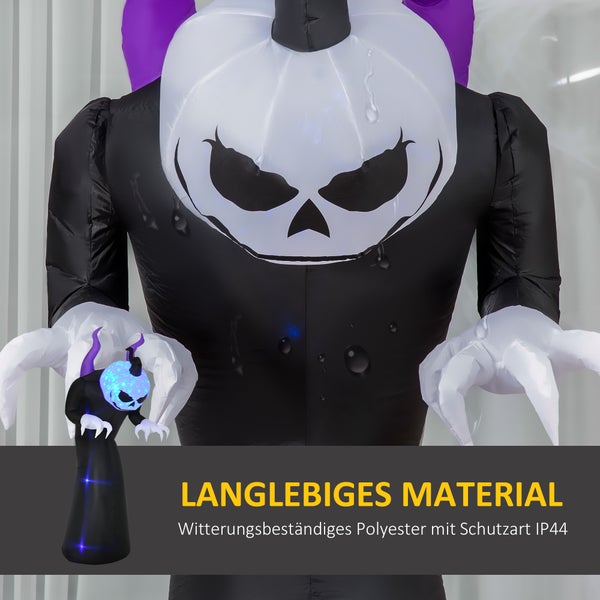 Outsunny 210 cm Aufblasbar Gespenst mit Kürbiskopf Halloweendeko mit blauem Flammeneffekt mit LED-Lichte Aufblasbare Halloweendekoration Wasserdicht für den Innen und Außenbereich