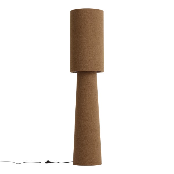 Moderne Stehlampe mit zylindrischem Schirm und konischem Standfuß mit strukturierter Oberfläche und Kabel mit Fußschalter
