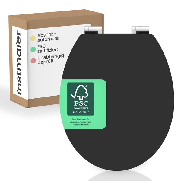 Instmarer WC Sitz mit Absenkautomatik und FSC Zertifizierung in einer Produktverpackung