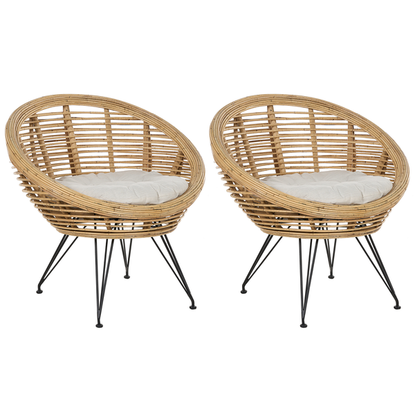 Set mit 2 Stühlen und Sitzkissen MARATEA Rattan Naturfarben